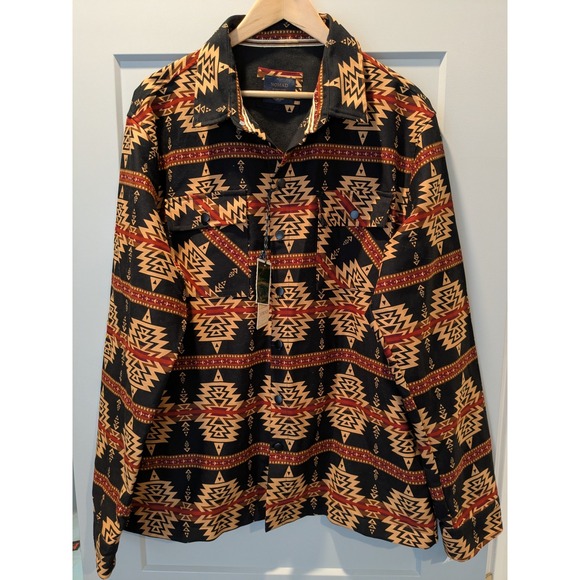 Nomad by Craft + Flow Other - Nomad by Craft Tobacco Black Aztec Twill Shacket XL Black Tan Red Long Sleeve